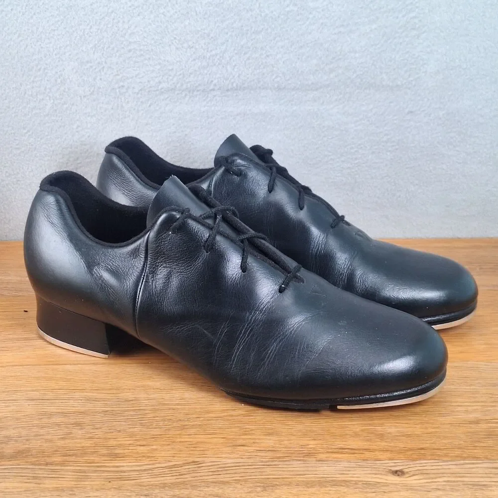 Bloch Shockwave Men's 10.5 Black Leather Lace-Up Tap Dance Shoes Performance